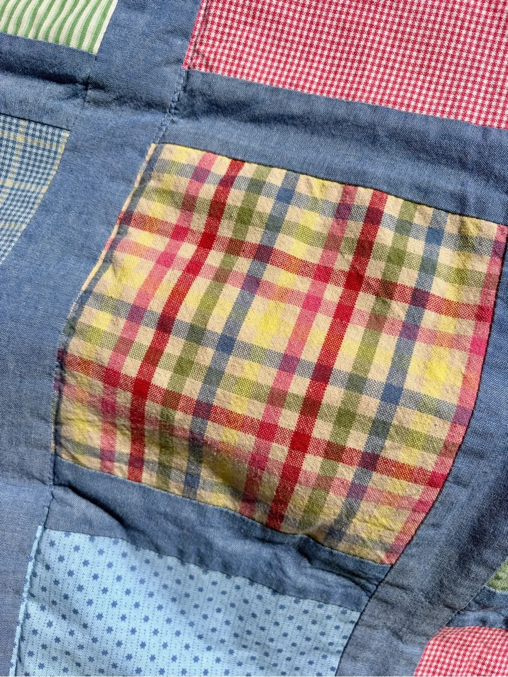 Vintage Sumersault Patchwork Baby Quilt 34x42 - Plaid Gingham Crib Nursery Quilt